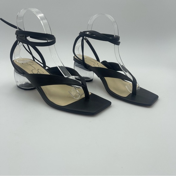 Jessica Simpson Sitelli Black Ankle Wrap Sandal Clear Heel Shoe-SZ 8-Used once! - Picture 1 of 11